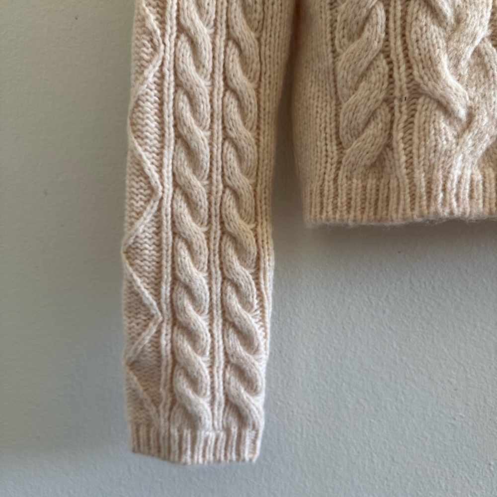 NWT J.Crew Natural Beige Cable Knit Turtleneck Cardigan size Small - Picture 5 of 9